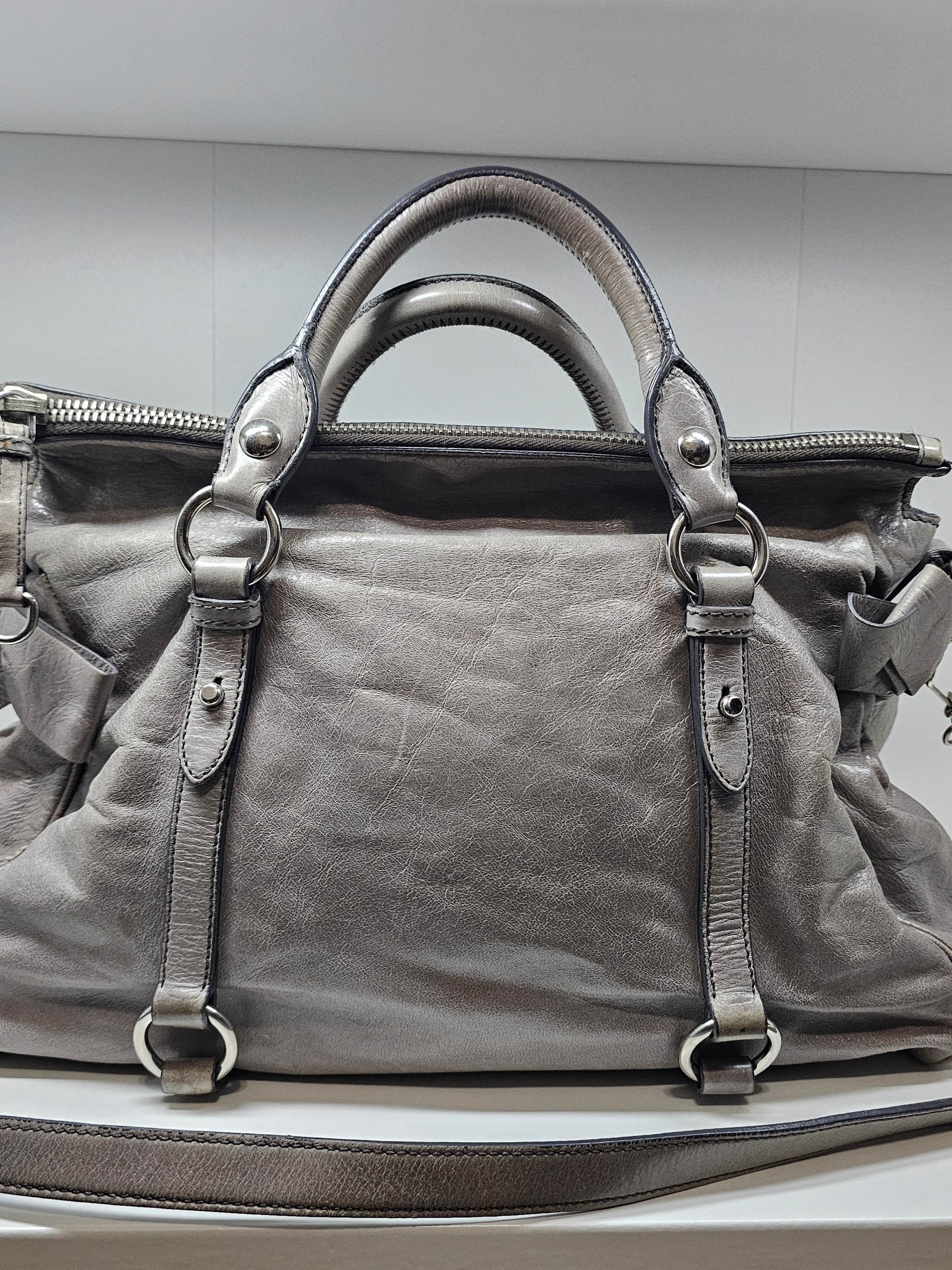 Miu Miu Gray Leather Satchel With Top Handles